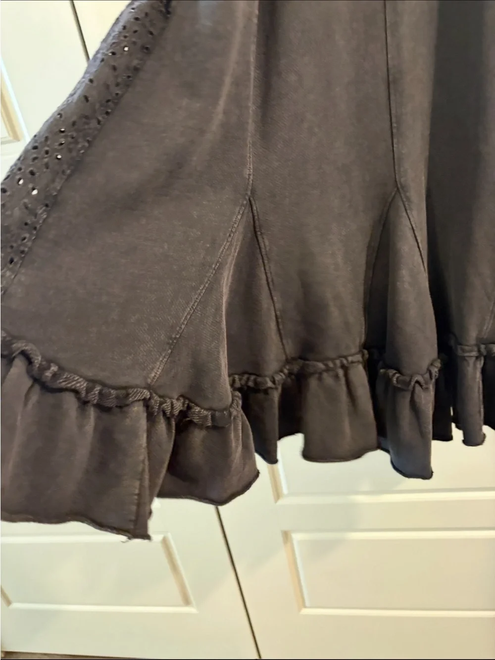 Free People Eva Black Eyelet Ruffle Hem Oversized  Boho Mini Dress Size Medium
